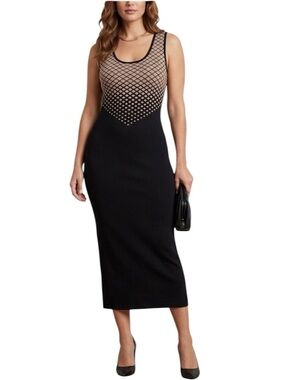 Carmen Marc Valvo Stretchy Geo Check Print Scoop Neck Midi Dress